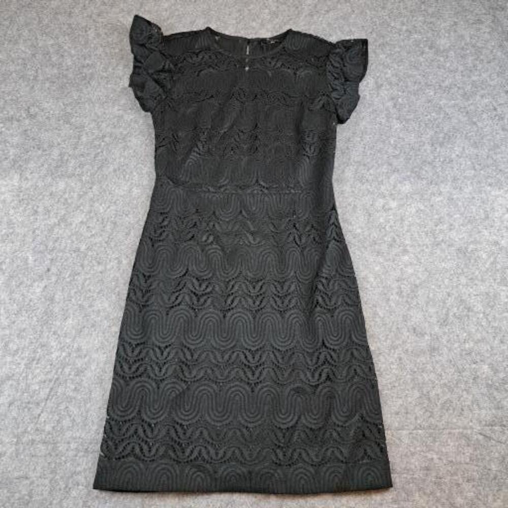 Trina Turk Dress Womens 4 Black Lace Sheath Flutter Ruffle Sleeve Lined Cocktail
